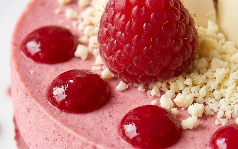 Bavarois Framboise, Croustillant Chocolat Blanc